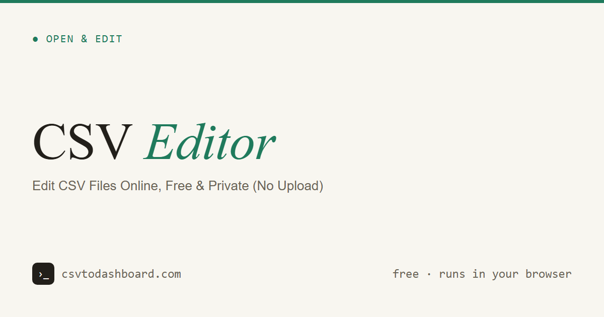 CSV Editor — Edit CSV Files Online, Free & Private (No Upload)